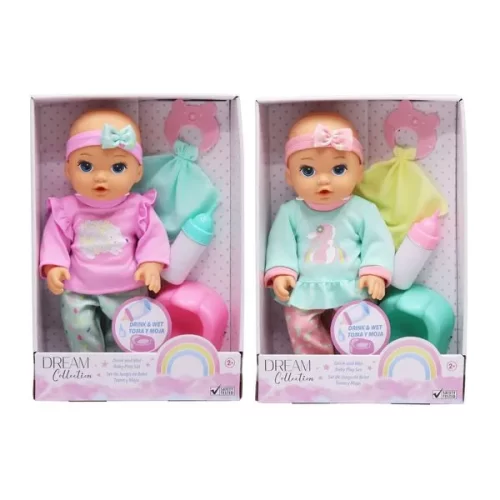 GIGO 12" 2 AST. DRINK & WET BABY DOLL PLAY SETS