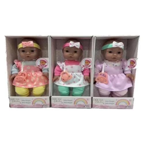 GIGO 12"3 AST. "BLACK" BABY MAGGIE DOLLS