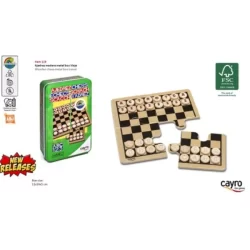 Chess wood in metal tin travel version