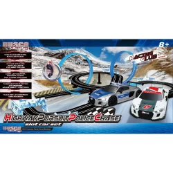 RUS-192 1:64 TH. MERCEDES HIGHWAY POLICE CAR CHASE SLOT CAR WITH 1 LOOP SET - RTR POWER