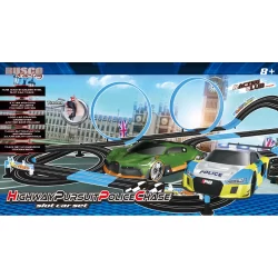 RUS-193 1:64 TH. POLICE CHASE DOUBLE LOOP SLOT CAR SET SLOT CAR SET - RTR POWER
