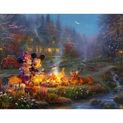 Harlington Premium Thomas Kinkade 1000pce Puzzle - Disney: Mickey & Minnie Sweetheart Campfire (NEW)